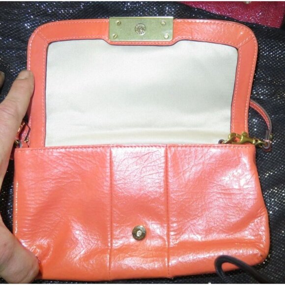 Coach Kristen Coral Patent Leather Flap Large Wristlet Wallet Clutch - Picture 3 of 16